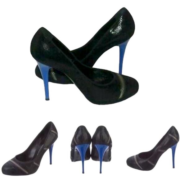 Giuseppe Zanotti Scale Black Exposed Zipper Pumps Electric Blue heels